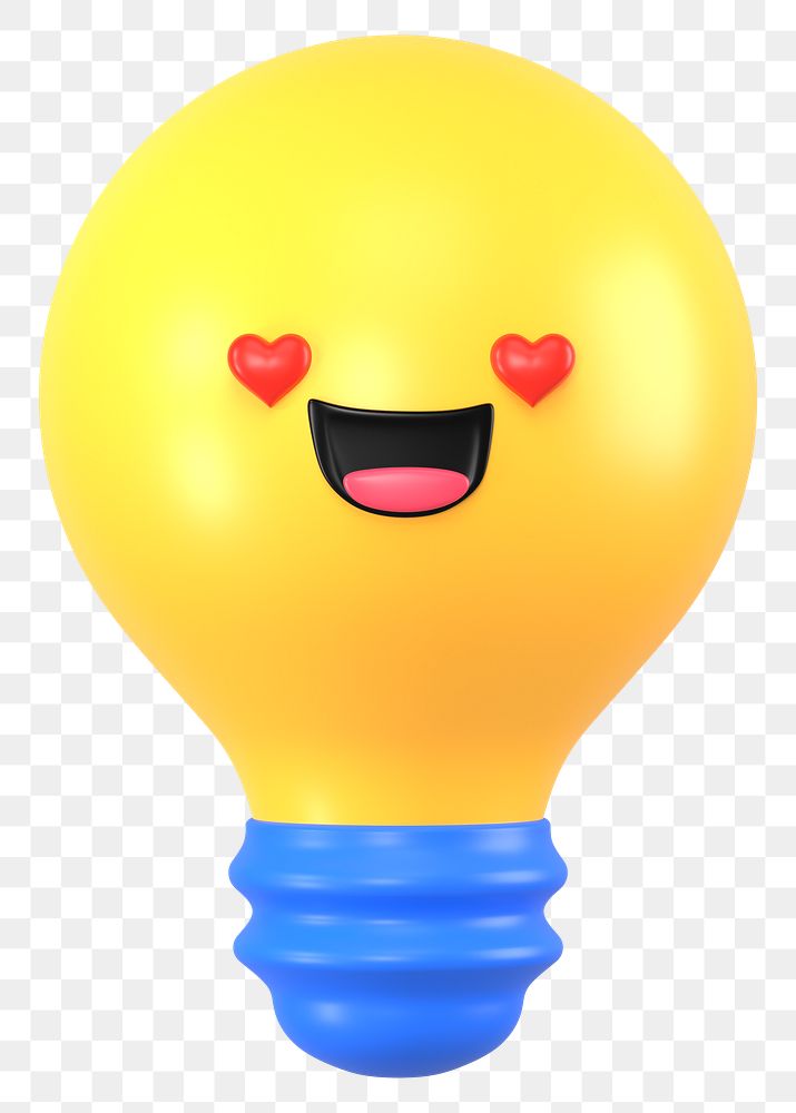 3D light bulb png in love emoticon, transparent background