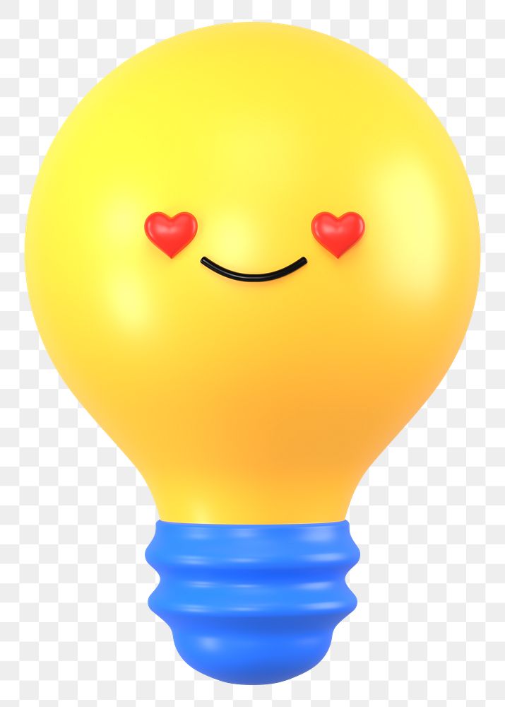 3D light bulb png heart eyes emoticon, transparent background