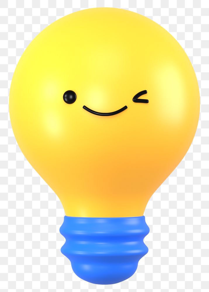 3D light bulb png winking face emoticon, transparent background