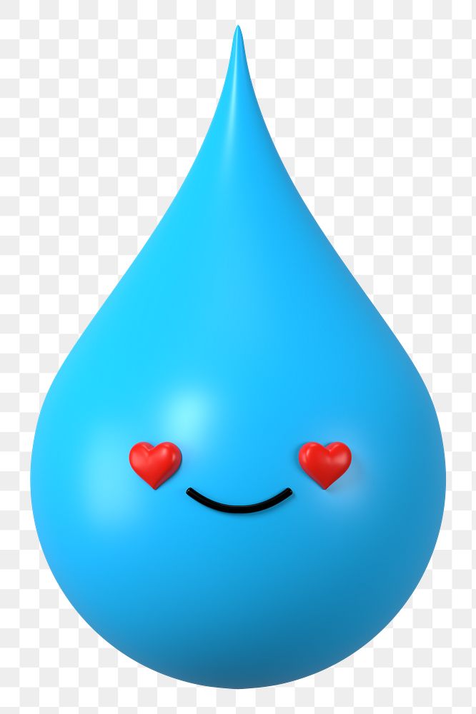 3D water drop png in love emoticon, transparent background