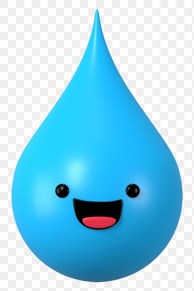 3D water drop png smiling face emoticon, transparent background