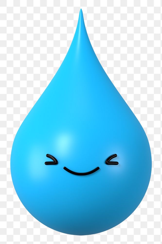 3D water drop png winking face emoticon, transparent background