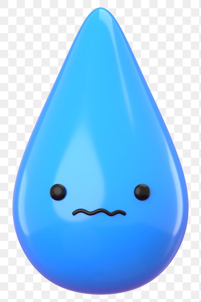3D water drop png worried face emoticon, transparent background
