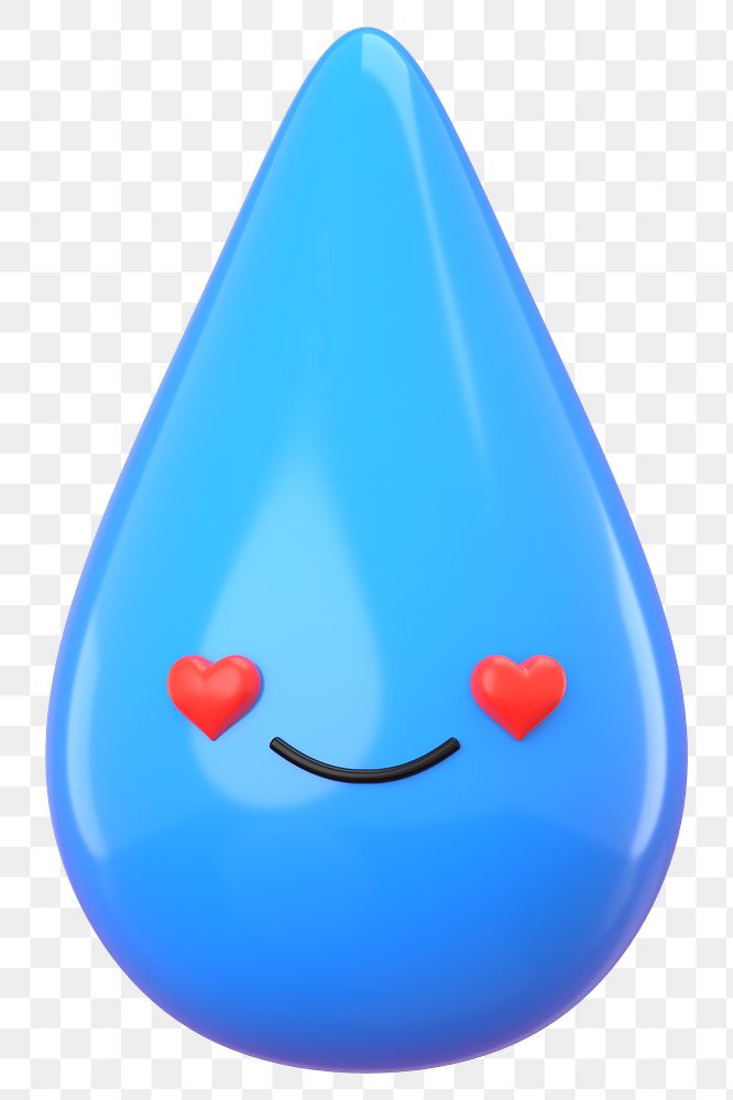 3D water drop png in love emoticon, transparent background