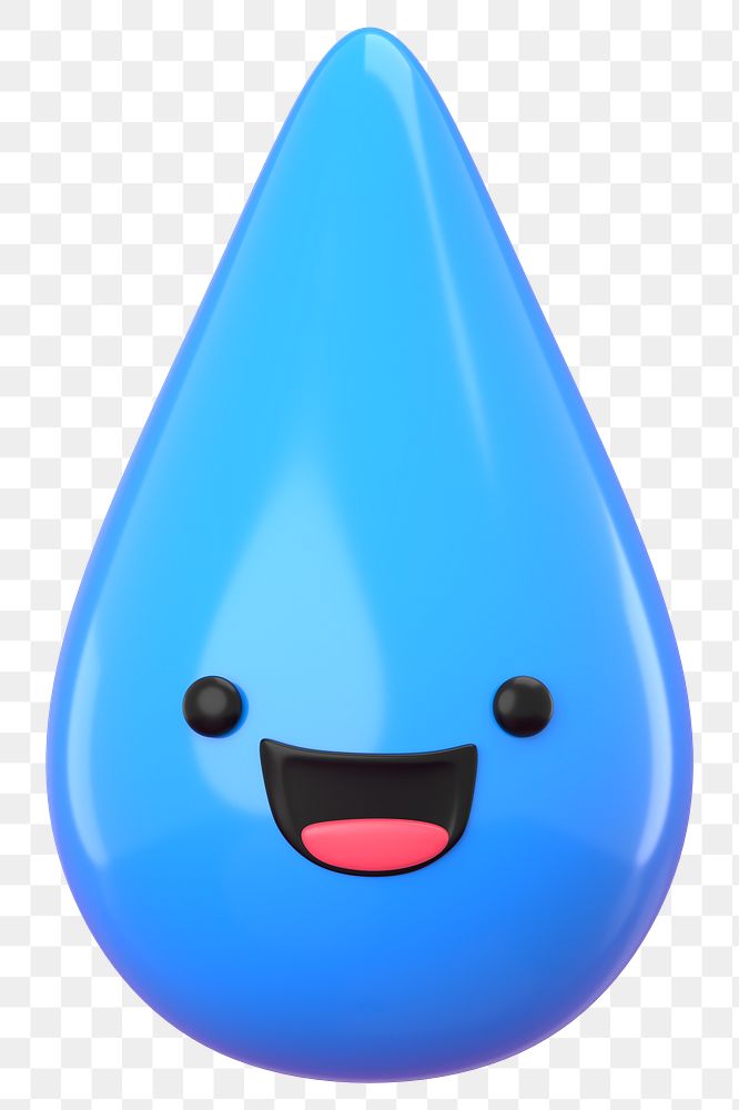 3D water drop png happy face emoticon, transparent background