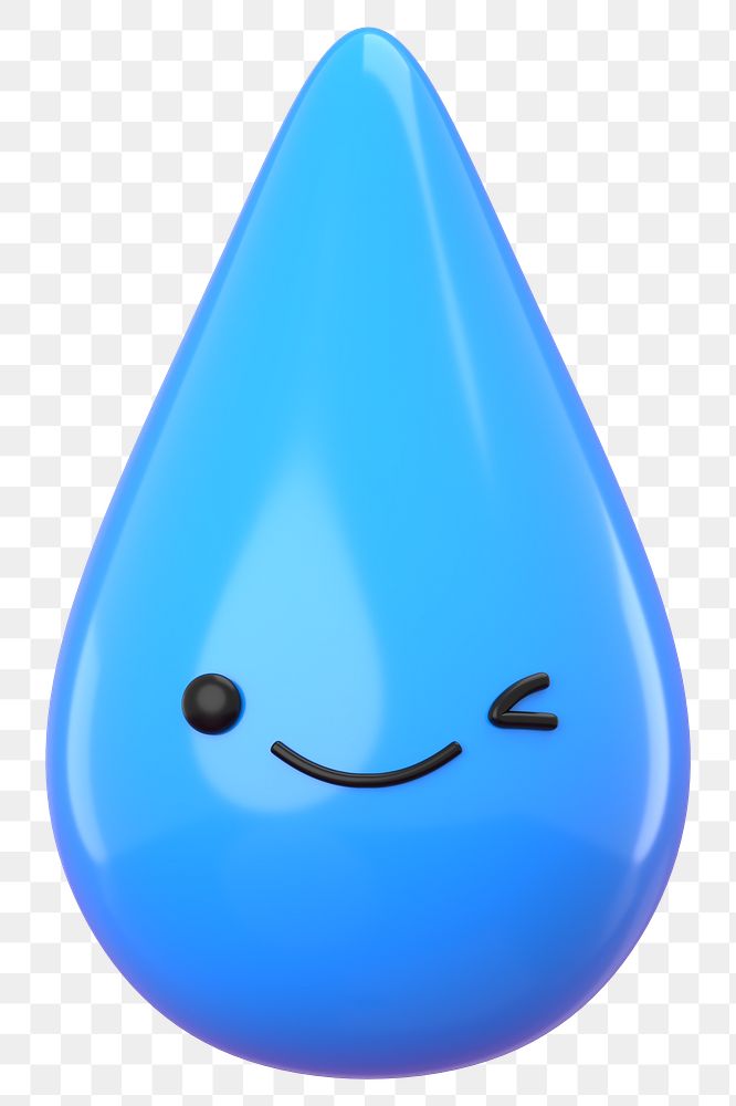 3D water drop png winking face emoticon, transparent background