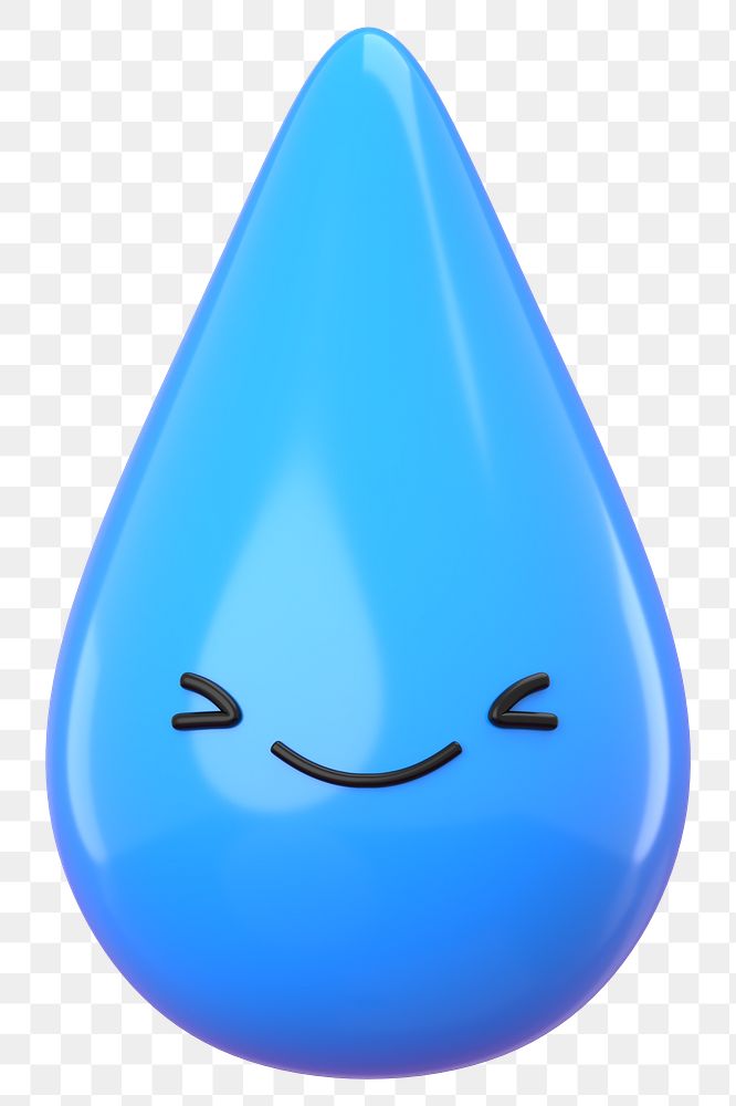 3D water drop png happy face emoticon, transparent background