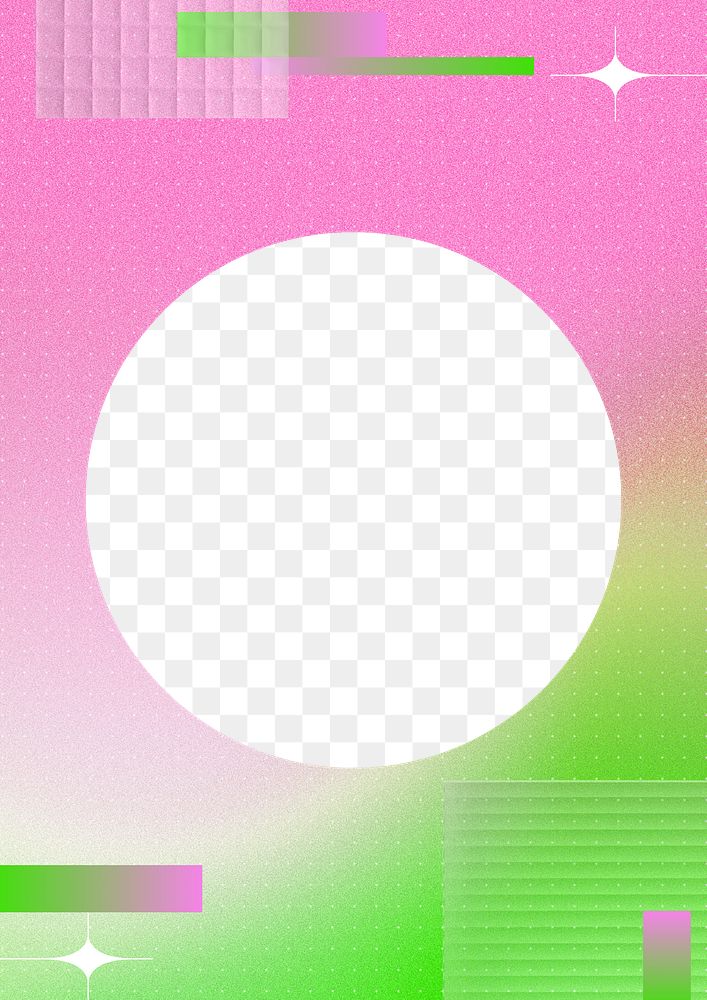 Round png frame, green and pink design, transparent background