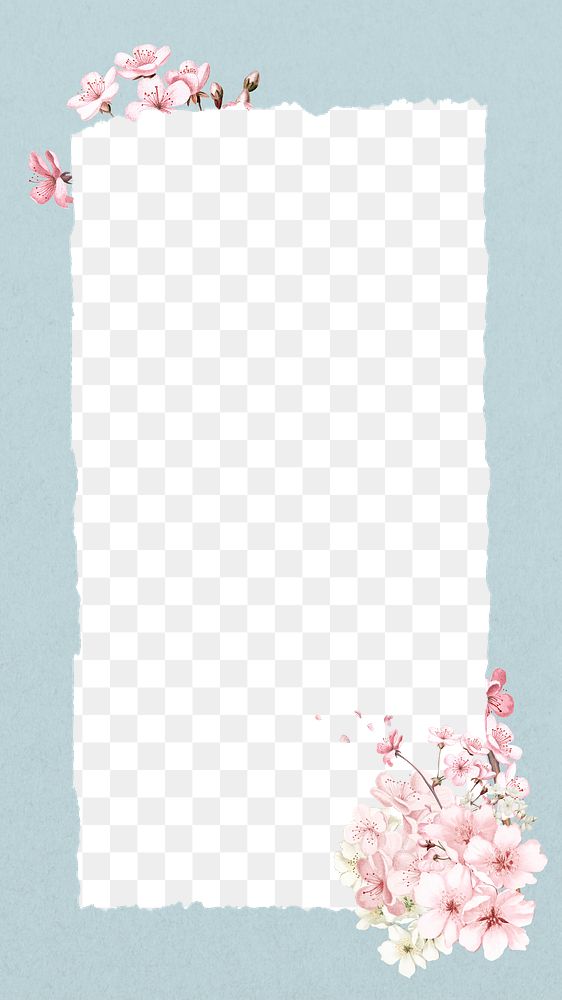 Ripped paper png frame, cherry blossom flower transparent design