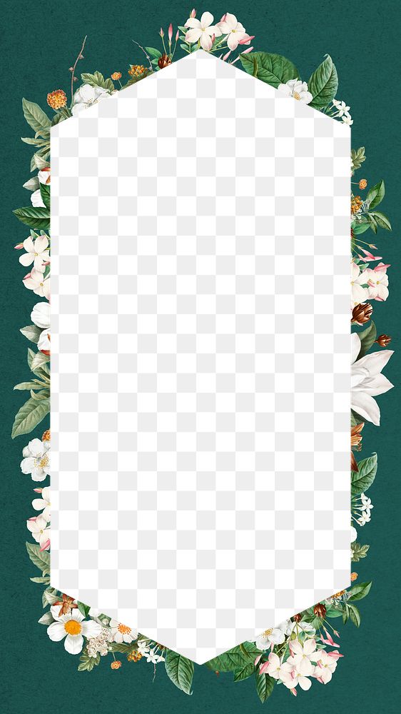 Floral hexagon png frame, white flower transparent design