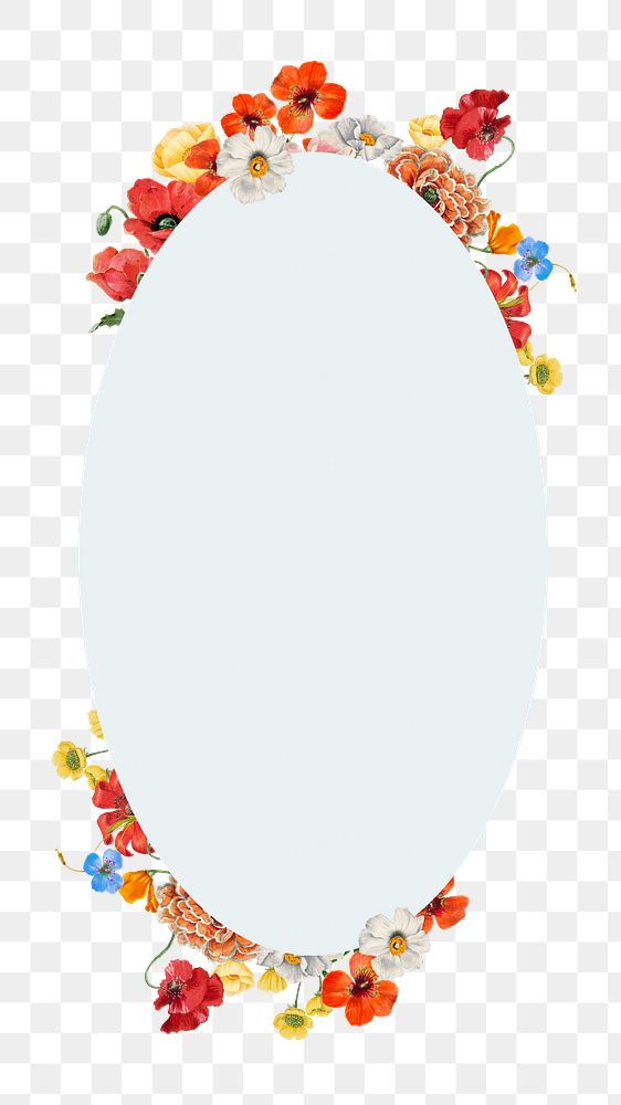 PNG Summer floral badge, oval shape design, transparent background