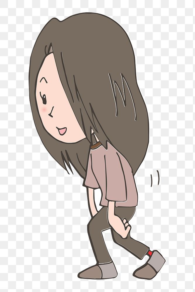 Brunette girl cartoon png clipart, transparent background. Free public domain CC0 image.