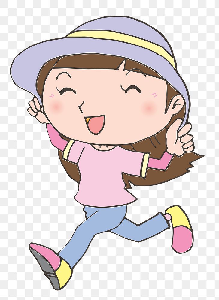 Cheerful girl cartoon png clipart, transparent background. Free public domain CC0 image.