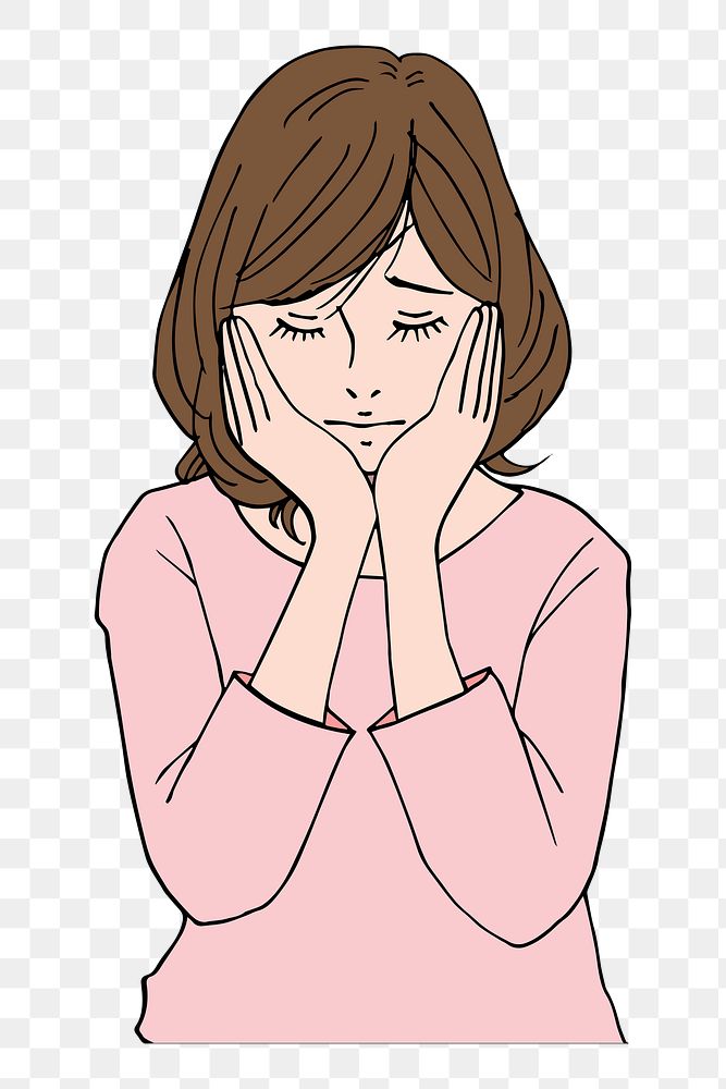 Sad woman cartoon png clipart, transparent background. Free public domain CC0 image.