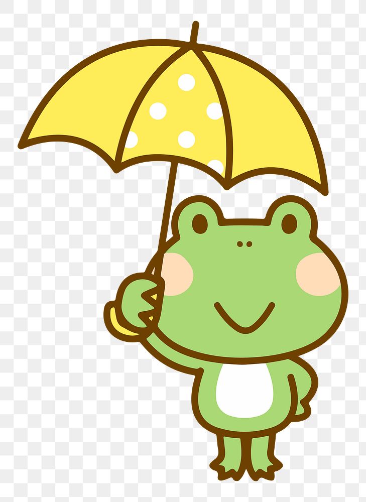 Frog holding umbrella png clipart, transparent background. Free public domain CC0 image.