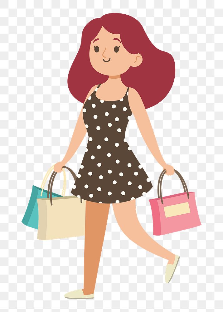 Woman shopping png illustration, transparent background. Free public domain CC0 image.