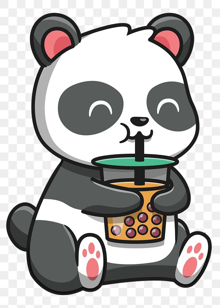 Panda drinking bubble tea png illustration, transparent background. Free public domain CC0 image.