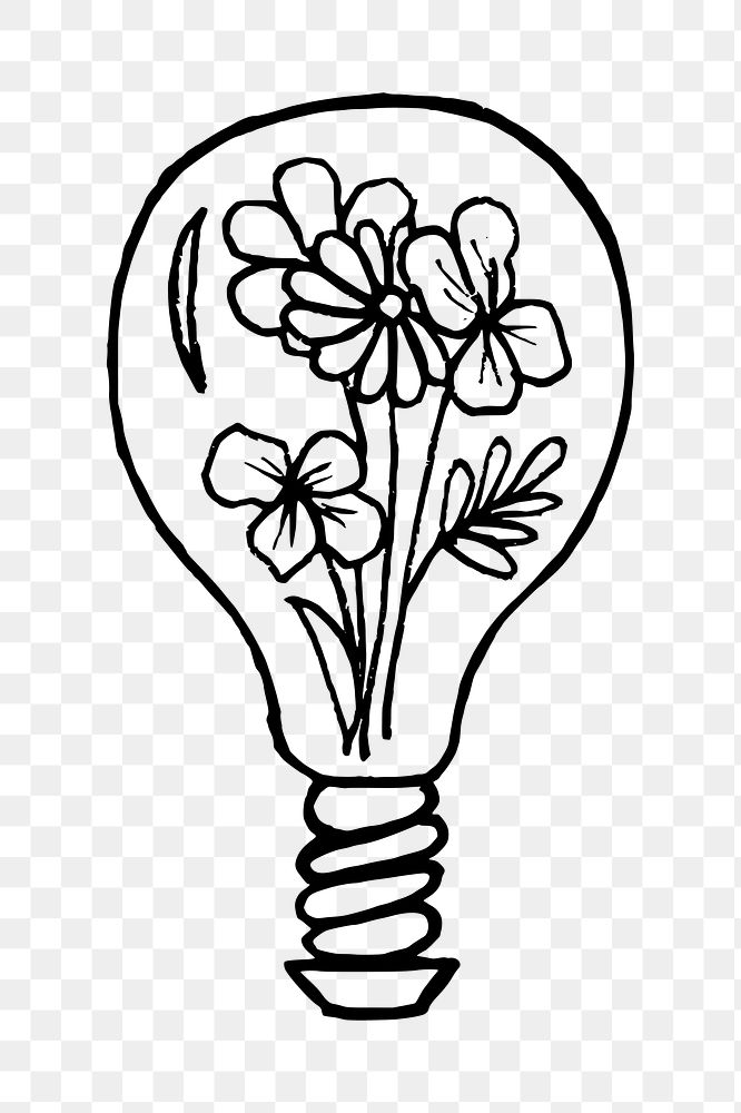 Floral light bulb  png clipart illustration, transparent background. Free public domain CC0 image.