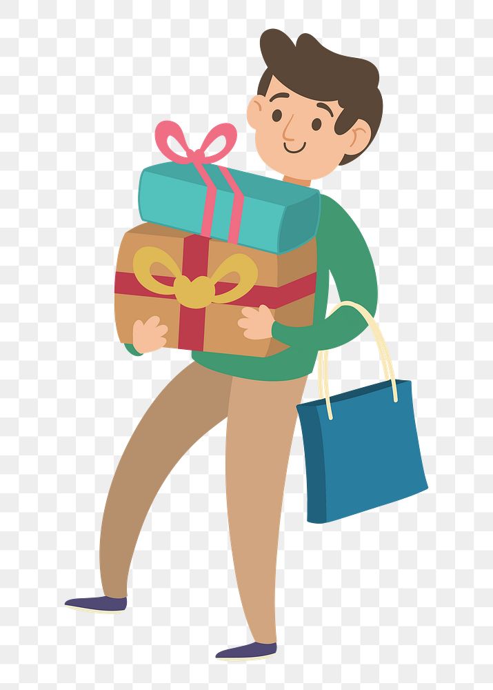 Man with presents  png clipart illustration, transparent background. Free public domain CC0 image.