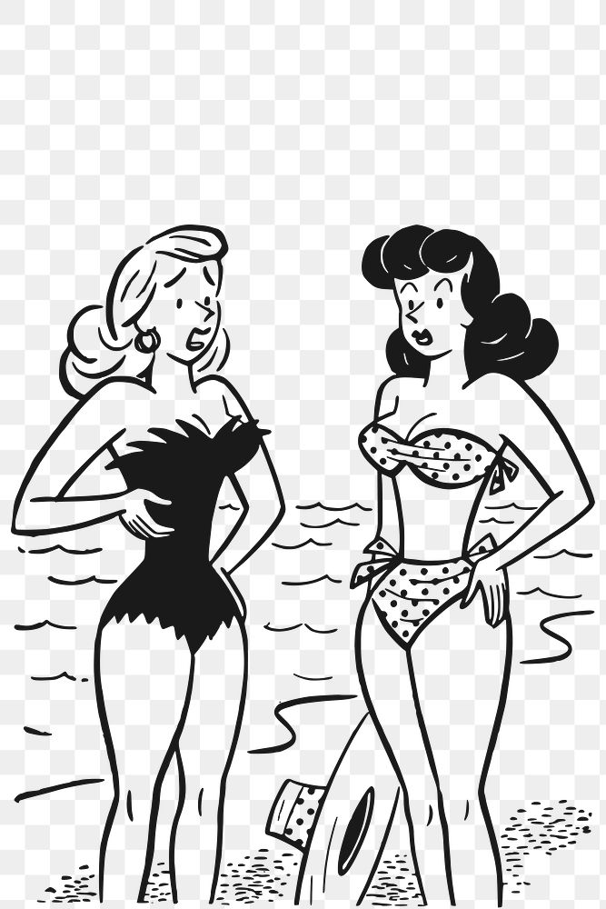 Women chatting on the beach png illustration, transparent background. Free public domain CC0 image.