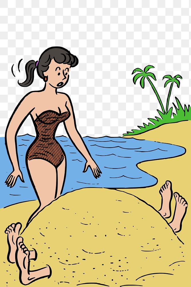 Woman on the beach png illustration, transparent background. Free public domain CC0 image.