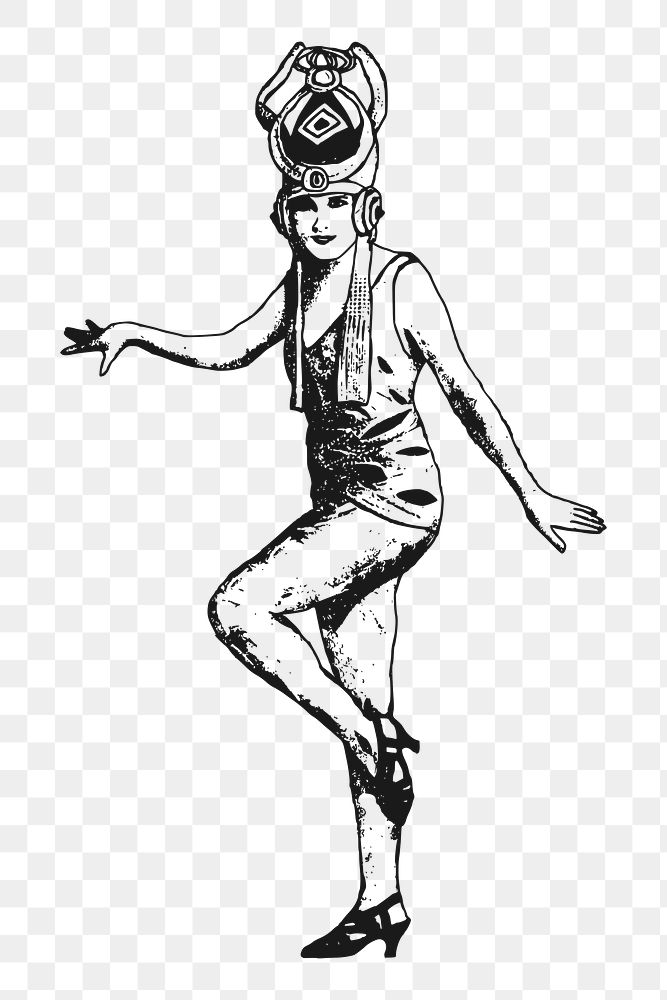 Vintage woman dancer png illustration, transparent background. Free public domain CC0 image.