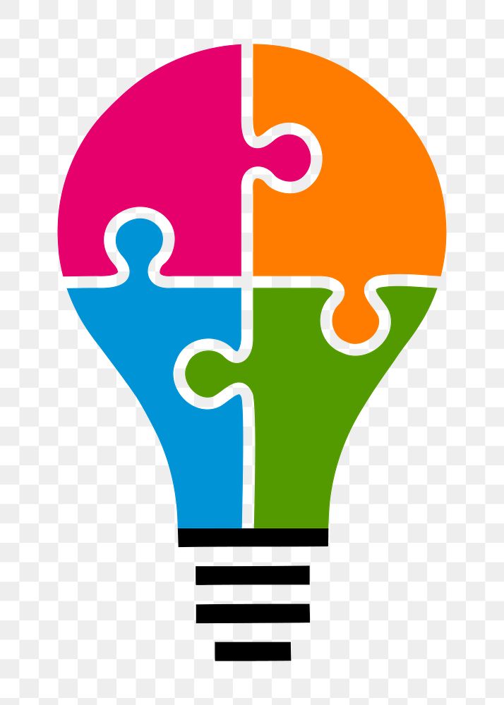 Png colorful puzzle bulb clipart, transparent background. Free public domain CC0 image.