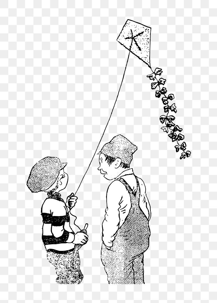 Png vintage child kite clipart, transparent background. Free public domain CC0 image.