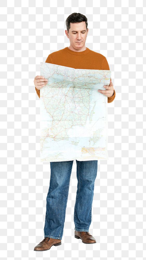 Man holding map png, transparent background