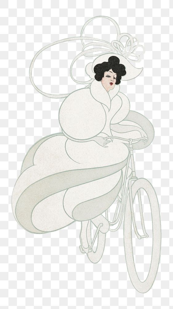 PNG Vintage woman cycling illustration transparent background. Remixed by rawpixel.