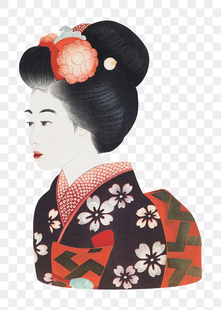 PNG Japanese woman, Geisha illustration transparent background. Remixed by rawpixel.
