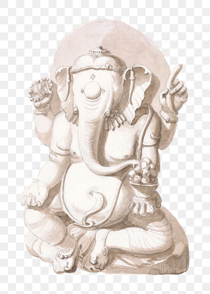 PNG Ganesha, Hindu Elephant Statue illustration transparent background. Remixed by rawpixel.
