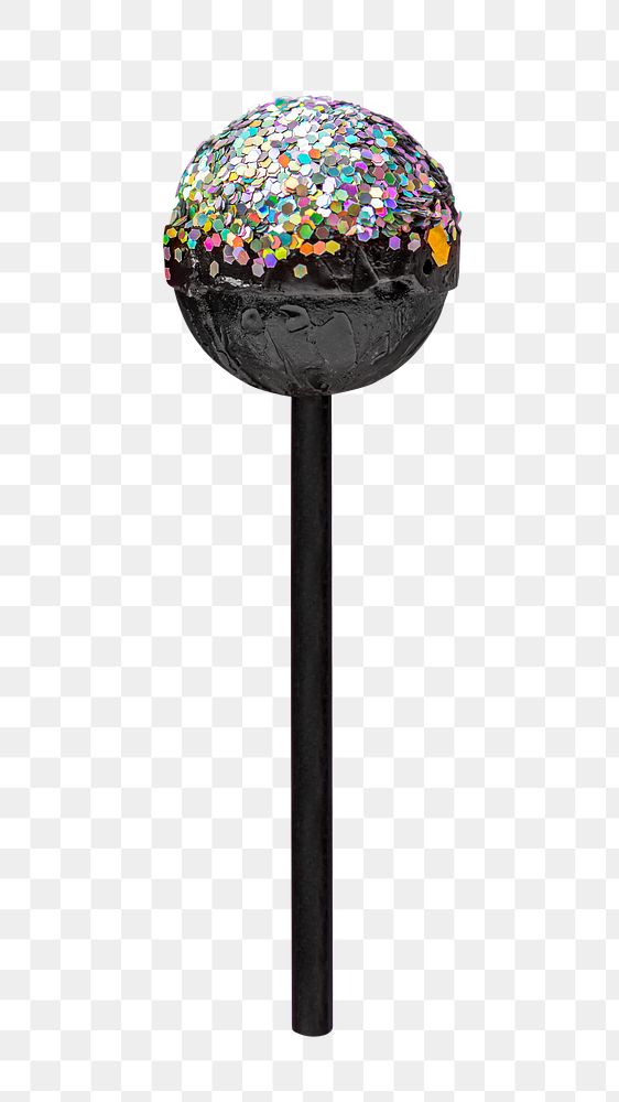 Black lollipop colorful glitter png, transparent background