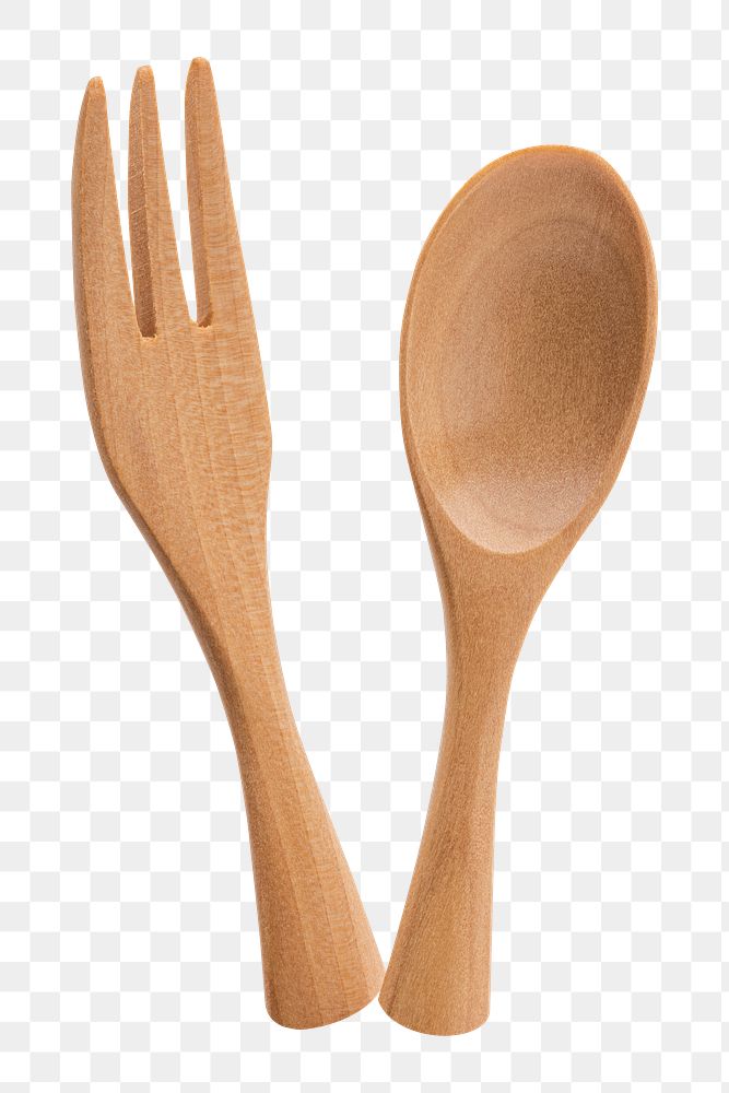 PNG Wooden spoon and fork  transparent background