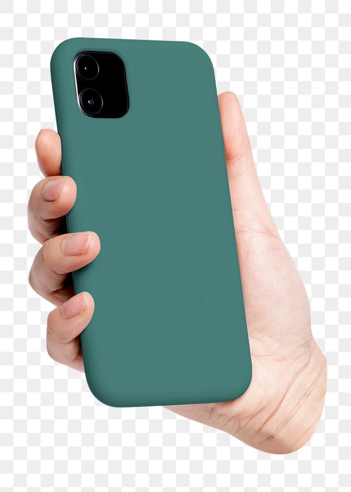 Green phone case mockup png rear view, transparent background