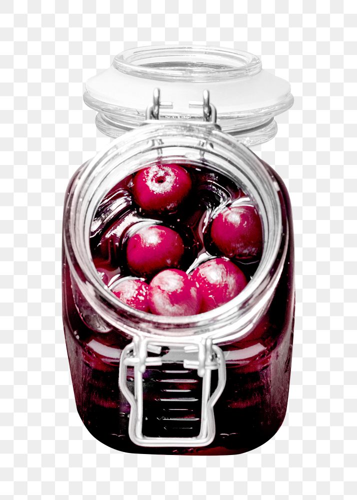 Png maraschino cherry jar, collage element, transparent background