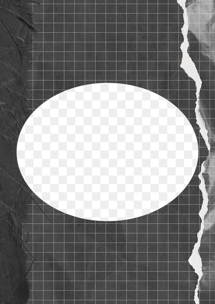 Oval png frame, black grid paper, transparent background