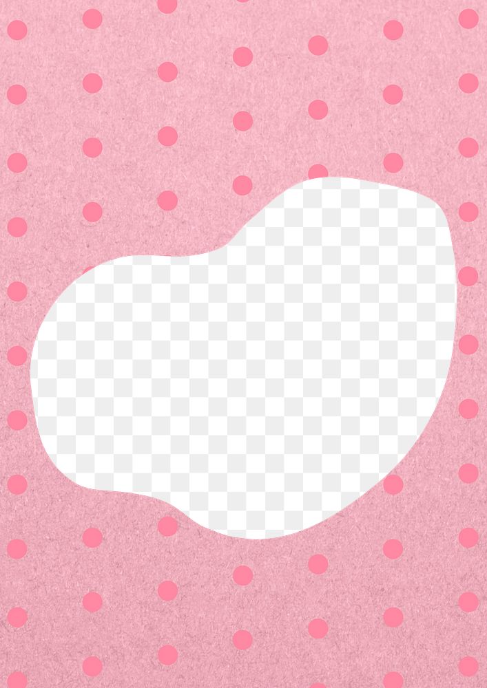 Pink png frame, polka dot pattern, transparent background