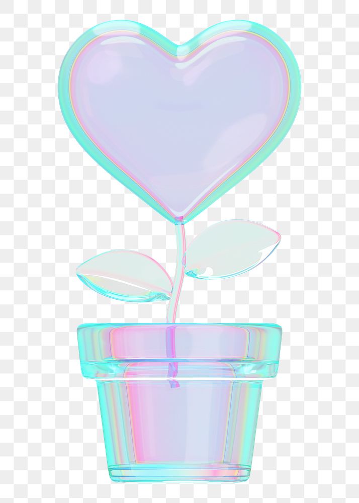 Iridescent heart plant png 3D element, transparent background