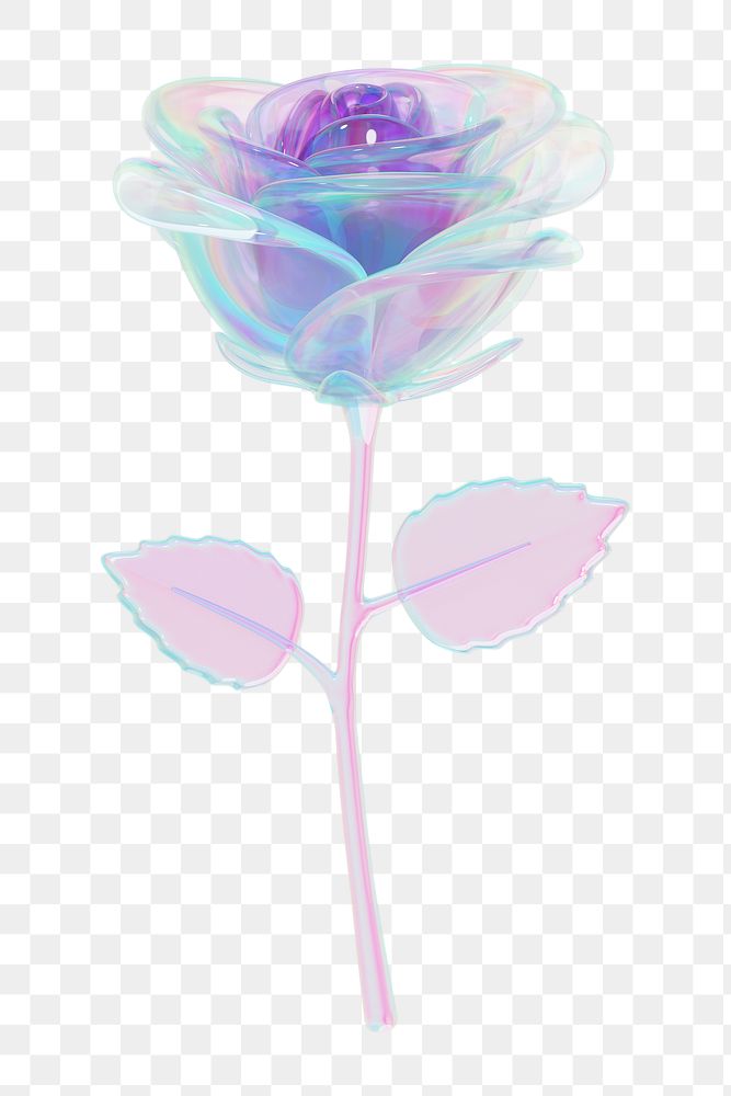 Glassy purple rose png flower, 3D illustration, transparent background