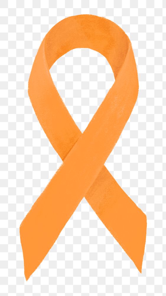Orange ribbon png, leukemia awareness illustration, transparent background