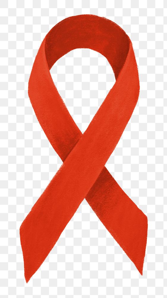 Red ribbon png, HIV/AIDS awareness illustration, transparent background