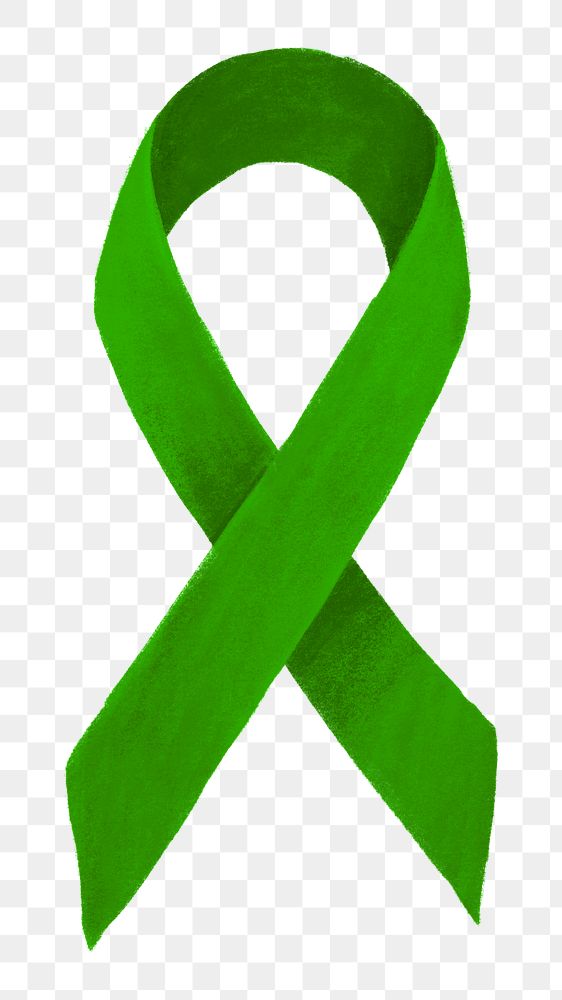 Green ribbon png, mental health awareness illustration, transparent background