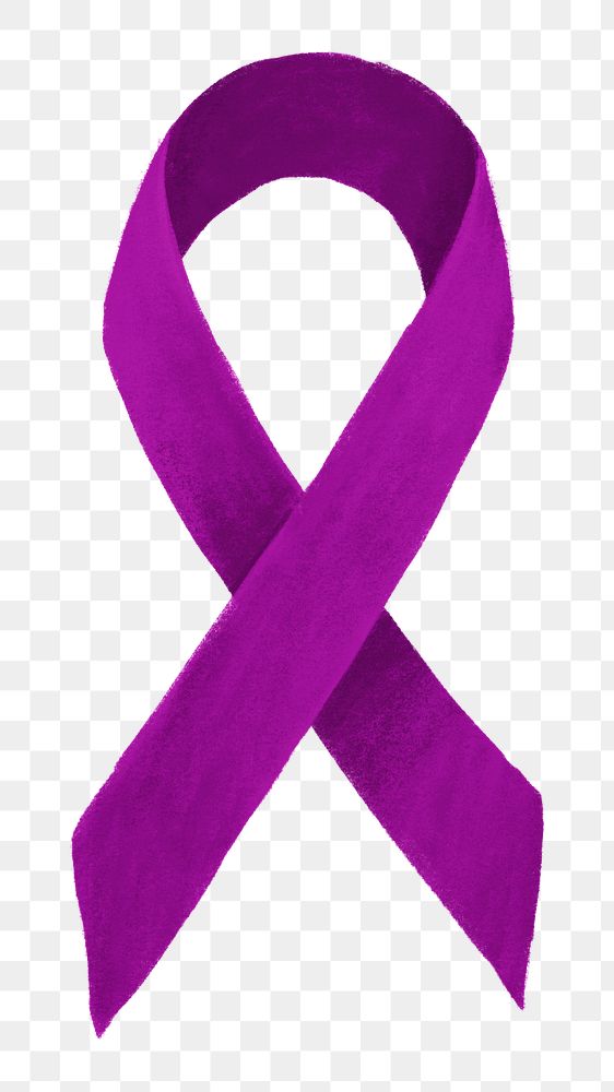 Purple ribbon png, cancer awareness illustration, transparent background