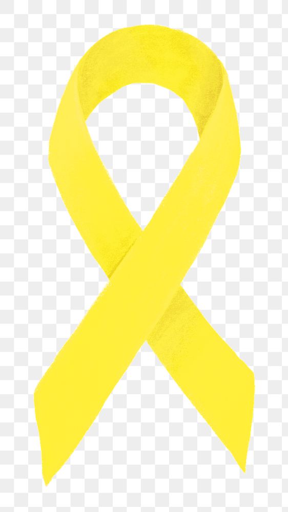 Yellow ribbon png, cancer awareness illustration, transparent background