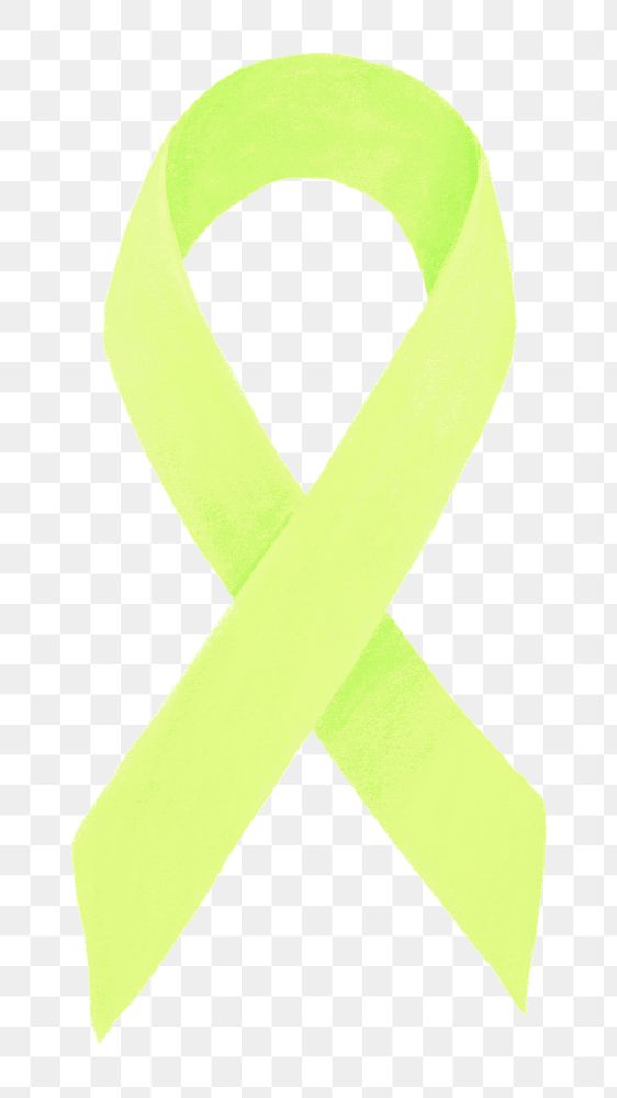 Green ribbon png, lymphoma cancer awareness illustration, transparent background