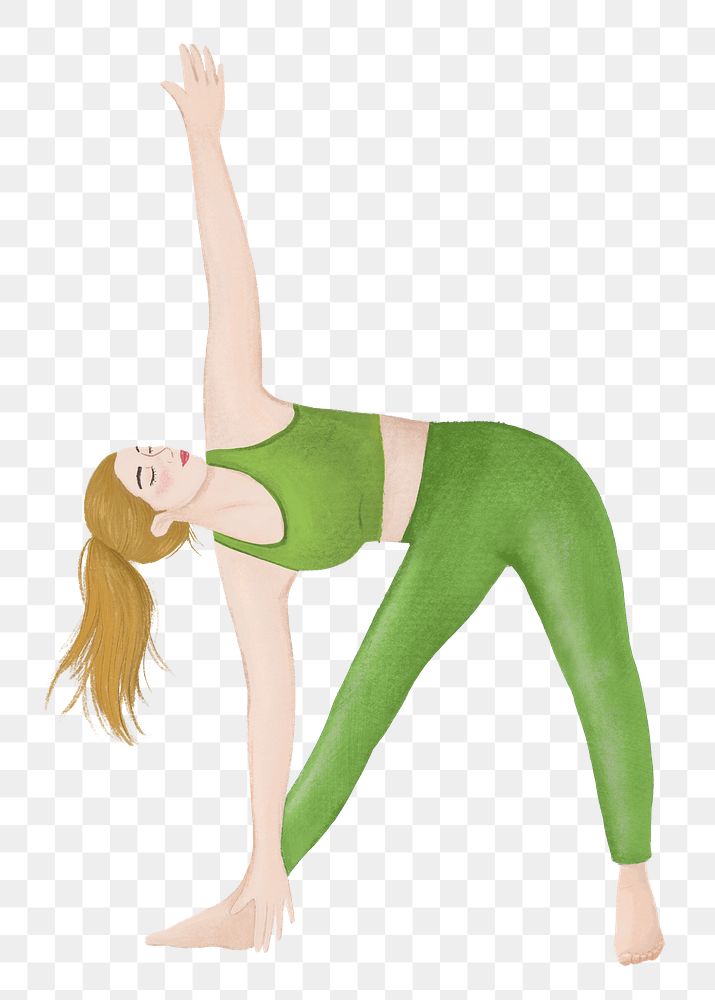 Woman stretching png, wellness illustration, transparent background