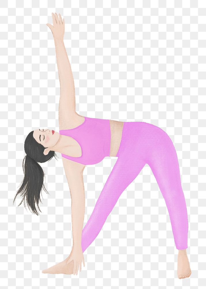 Woman stretching png, wellness illustration, transparent background