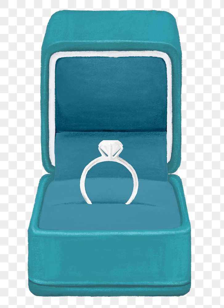 Wedding diamond ring png, green velvet box illustration, transparent background