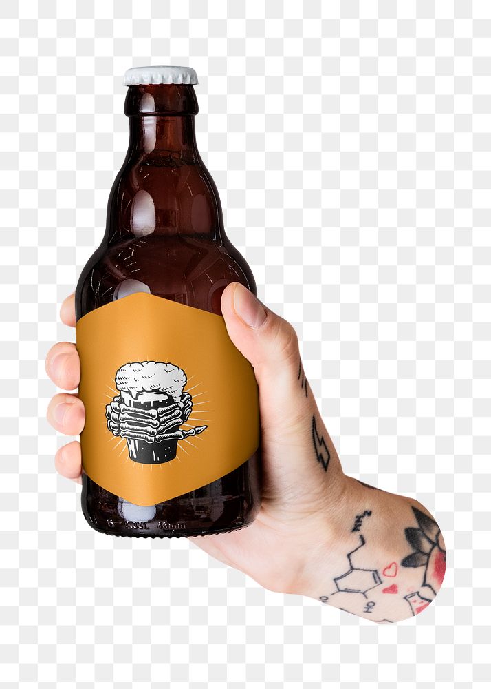 PNG Tattooed arm holding beer bottle transparent background